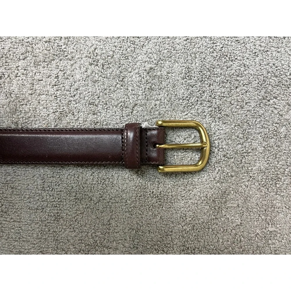 LL Bean Mens Chino Belt 42 Chocolate Brown Full Grain Leather Brass Buckle 2809